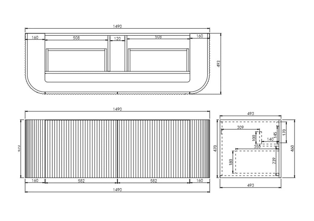 Avalon 1800mm Fluted Curved Wall Hung Matte Black Vanity Nero Maquina Stone top - RJ Bathroom