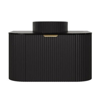 Avalon 750mm Fluted Curved Wall Hung Matte Black Vanity Calacatta Stone top - RJ Bathroom