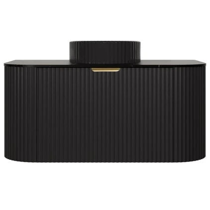 Avalon 900mm Fluted Curved Wall Hung Matte Black Vanity Nero Marquina Stone top - RJ Bathroom