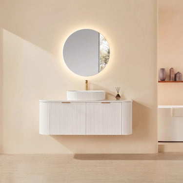Avalon Fluted Curved 1500mm Single Bowl Wall Hung Vanity Matte White Stone Top Optional - RJ Bathroom