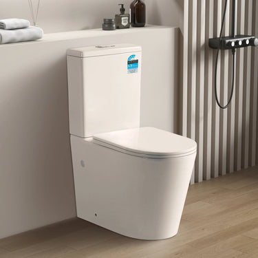 Avis Rimless Easy Height Back To Wall Ceramic Toilet Suite Brushed Nickel Press Button - RJ Bathroom