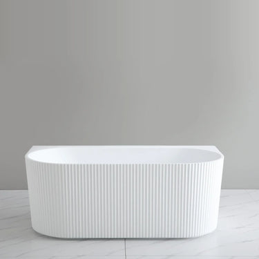 Bari 1500mm fluted back to wall freestanding bath in Matte White