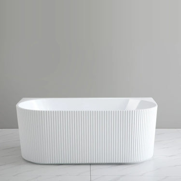 Bari 1700mm fluted back to wall freestanding bath in Gloss White