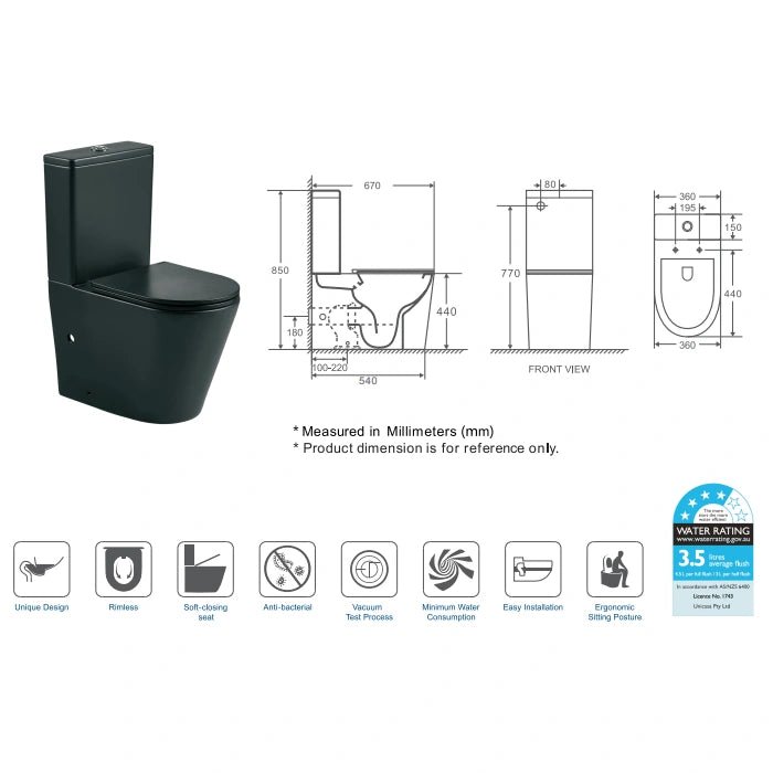 Berlin Tornadol Rimless Quiet High End Back To Wall Ceramic Matte Black Toilet Suite - RJ Bathroom