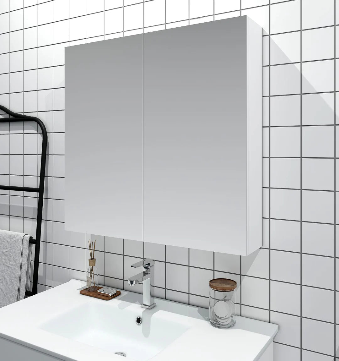 Bianca Gloss White PVC Waterproof 900mm Mirror Shaving Cabinet - RJ Bathroom