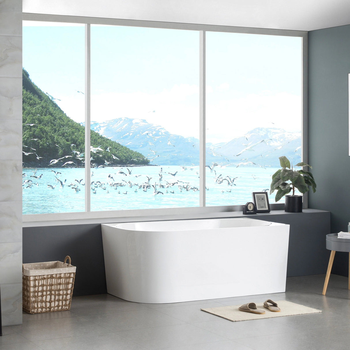 Binge 1400mm Right Corner Back to Wall Gloss White Bathtub - RJ Bathroom
