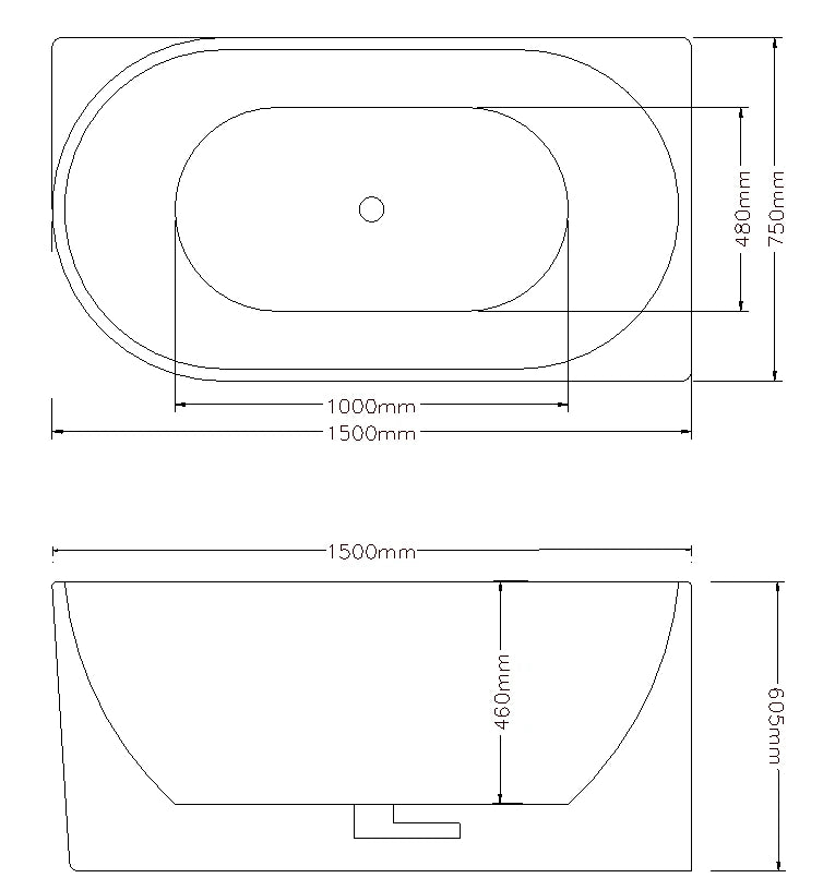 Binge 1500mm Right Corner Back to Wall Gloss White Bathtub - RJ Bathroom