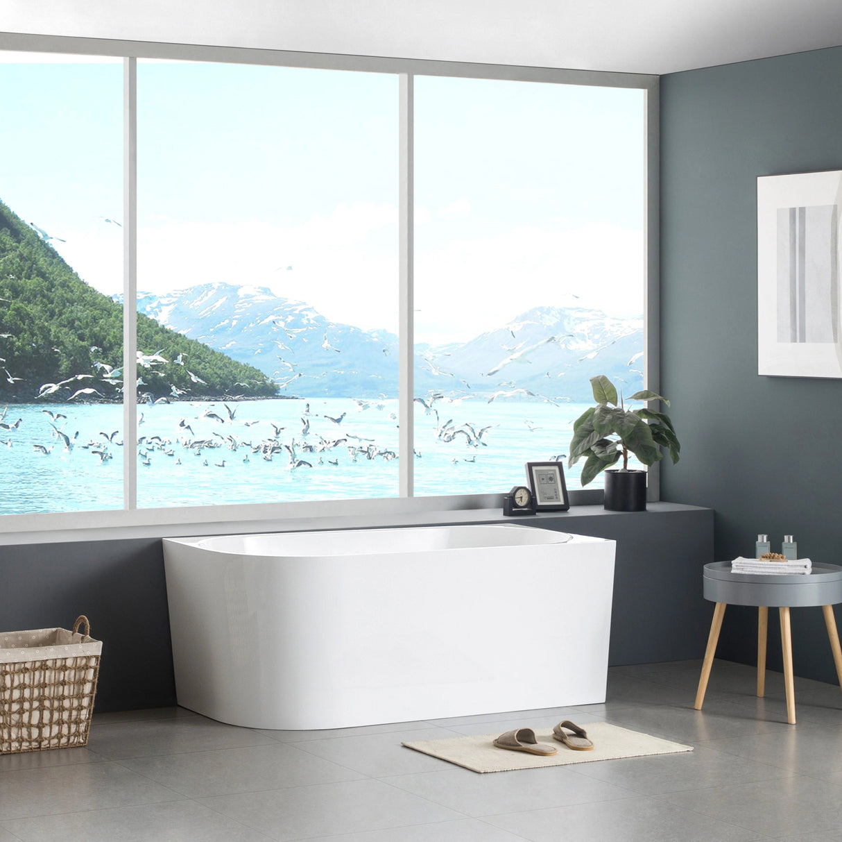 Binge 1500mm Right Corner Back to Wall Gloss White Bathtub - RJ Bathroom