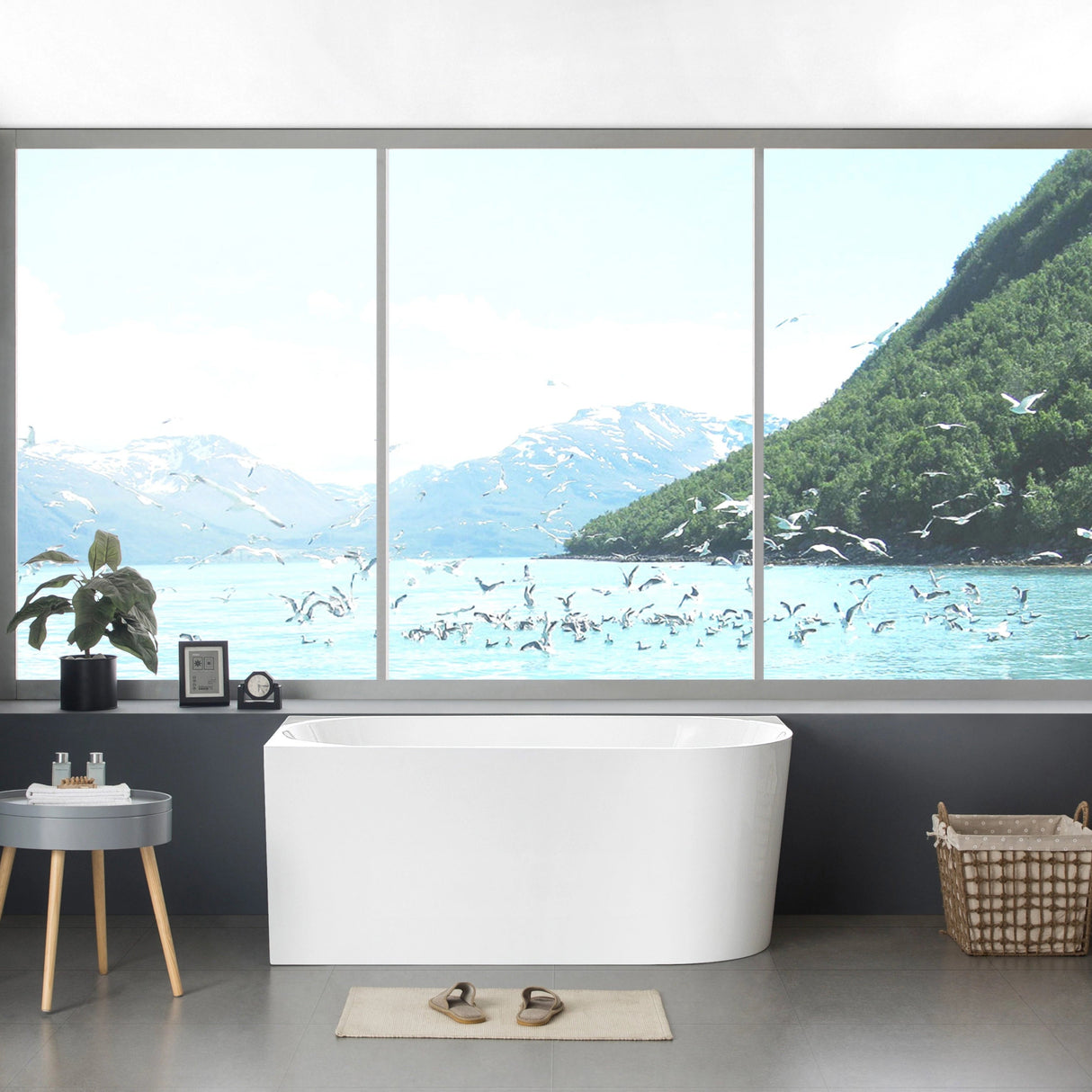 Binge 1700mm Left Corner Back to Wall Gloss White Bathtub - RJ Bathroom