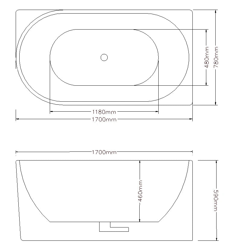 Binge 1700mm Right Corner Back to Wall Gloss White Bathtub - RJ Bathroom