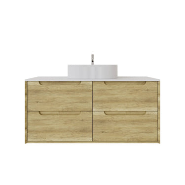 Brooklyn 1200mm Ashwood Timber Wall Hung Vanity front view with 4 soft-close drawers (single bowl) - RJ Bathroom