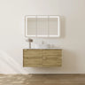 Brooklyn 1200mm Ashwood Timber Wall Hung Vanity installed in a modern bathroom with LED mirror and stone top - RJ Bathroom