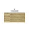 Brooklyn 1200mm Ashwood Timber Wall Hung Vanity front view with 1 door + 2 soft-close drawers (single bowl) - RJ Bathroom