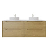 Brooklyn 1500mm Red Oak Timber Wall Hung Vanity front view with 4 soft-close drawers (double bowl) - RJ Bathroom