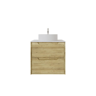 Brooklyn 600mm Ashwood Timber Wall Hung Vanity front view with 2 soft-close drawers - RJ Bathroom