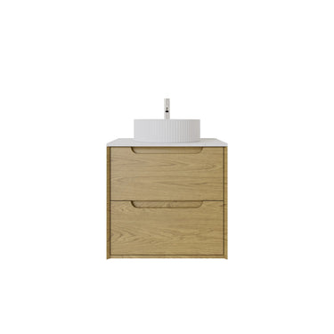 Brooklyn 600mm Red Oak Timber Wall Hung Vanity front view with 2 soft-close drawers - RJ Bathroom