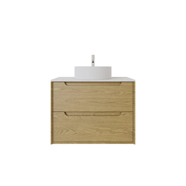 Brooklyn 750mm Red Oak Timber Wall Hung Vanity front view with 2 soft-close drawers - RJ Bathroom