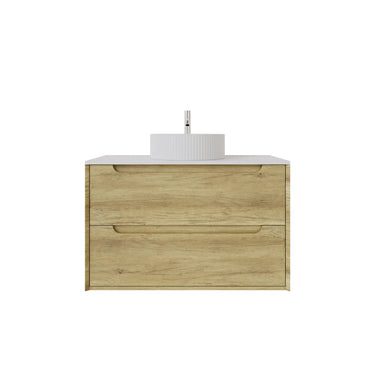 Brooklyn 900mm Ashwood Timber Wall Hung Vanity front view with 2 soft-close drawers - RJ Bathroom