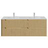 Brooklyn 1500mm Fluted Red Oak Timber Wall Hung Vanity front view with 4 soft-close drawers (double bowl) - RJ Bathroom