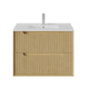Brooklyn 750mm Fluted Red Oak Timber Wall Hung Vanity front view with 2 soft-close drawers - RJ Bathroom