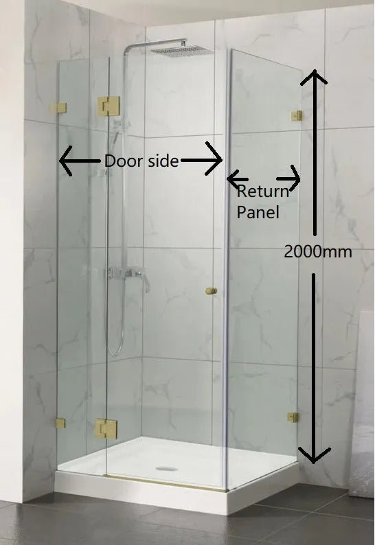 Brushed Gold Frameless Corner Shower Screen - RJ Bathroom
