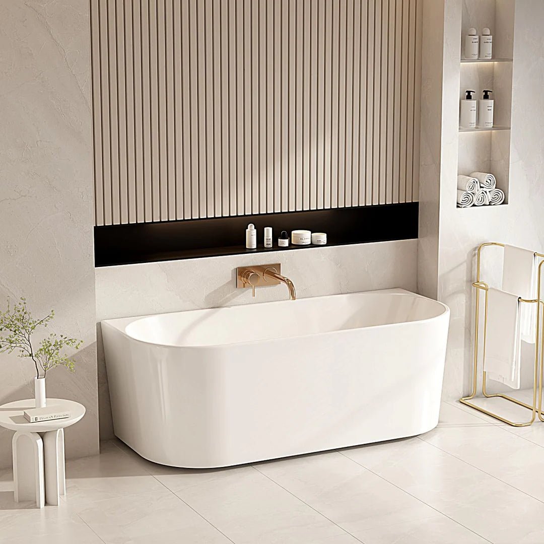 Bullion 1500mm Ultra - Thin Back to Wall Gloss White Bathtub - RJ Bathroom