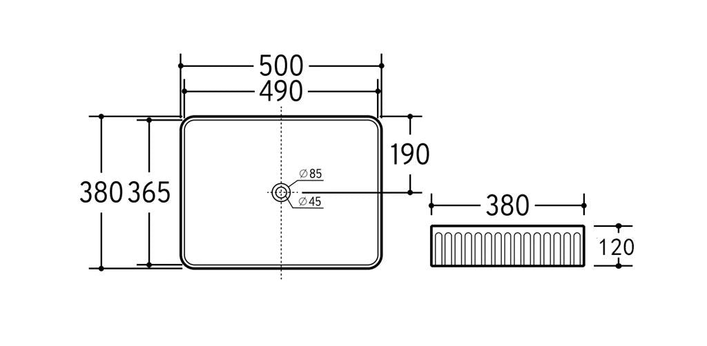 Crete Fluted 500x340mm Rectangular Above Counter Gloss White Basin