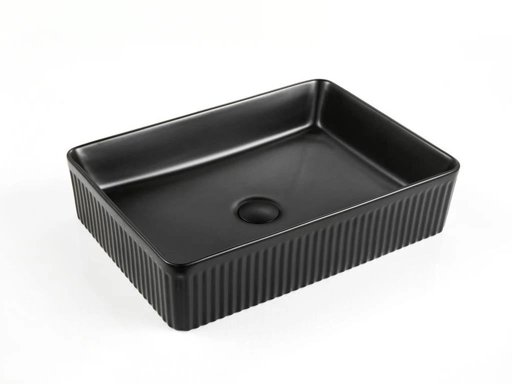 Crete Fluted 500x340mm Rectangular Above Counter Matte Black Basin