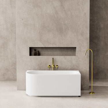 Capri 1500mm fluted right corner freestanding bath in Gloss White