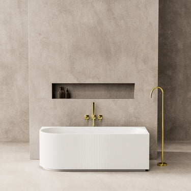 Capri 1700mm fluted right corner freestanding bath in Matte White