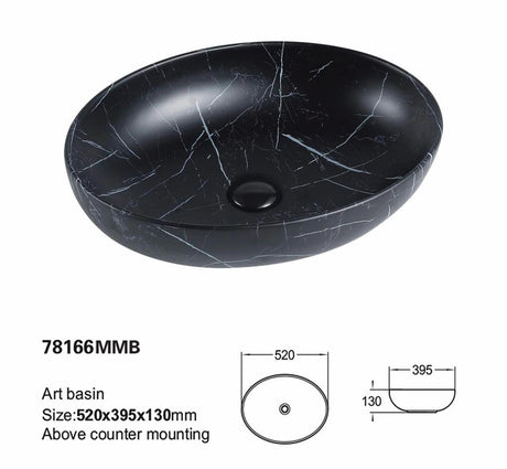 Carey Above Counter Matte Marble Black Basin - RJ Bathroom