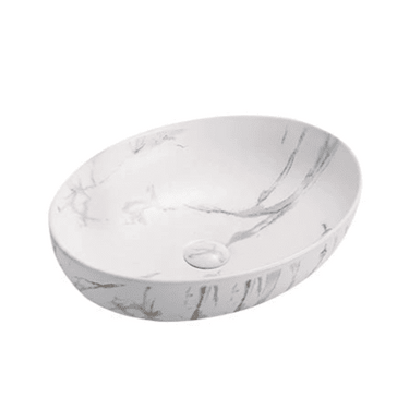 Oria 500mm oval above counter basin in Carrara gold marble look ceramic