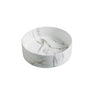 Carrara 394mm round above counter basin in matte white marble look ceramic with gold veining