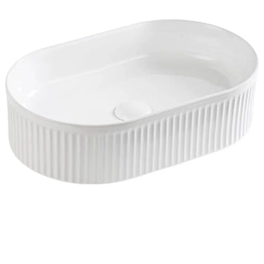 Cascade fluted oval above counter basin 490x310mm in gloss white ceramic, CA4931-GW