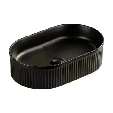 Cascade fluted oval above counter basin 490x310mm in matte black ceramic, CA4931-MB