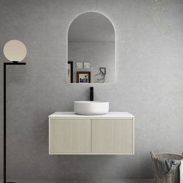 Ceto Ensuite Slim Fluted Wall Hung Drawer Vanity 900*395mm Coastal Oak with Stone Top - RJ Bathroom