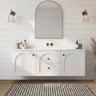 Chester 1200mm Matte White Hampton wall hung vanity with arched doors, styled bathroom