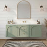 Chester 1200mm Olive Green Hampton wall hung vanity with arched doors, styled bathroom