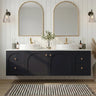 Chester 1500mm Matte Black Hampton wall hung vanity with arched doors, styled bathroom