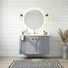 Chester 600mm Matte Grey Hampton wall hung vanity with arched doors, styled bathroom