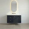 Chester 750mm Matte Black Hampton wall hung vanity with arched doors, left-hand drawers, styled bathroom