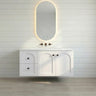 Chester 900mm Matte White Hampton wall hung vanity with arched doors, left-hand drawers, styled bathroom