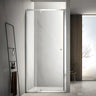 Chrome semi frameless wall to wall shower screen with 6mm clear glass pivot door between two tiled walls