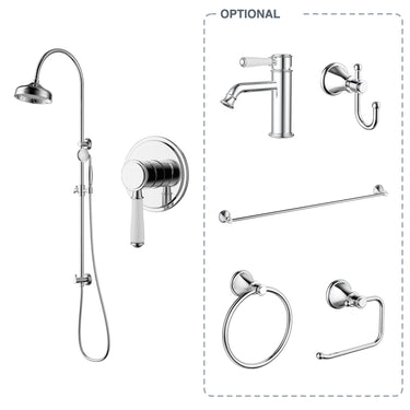 Ikon Clasico Hampton Bathroom Package in Chrome โ twin shower rail and wall mixer, with optional basin mixer and accessories