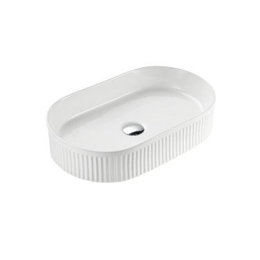 Cora 580x360mm Oval Pill Fluted Above Counter Matte White Basin - RJ Bathroom