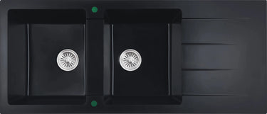 Cora Granite Double Bowl with Drainer Kitchen Sink 1160x500x210mm Black - RJ Bathroom
