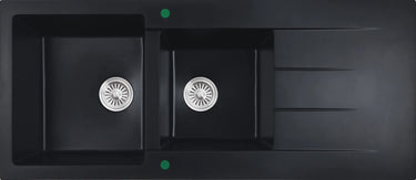 Cora Granite One and Half Bowl with Drainer Kitchen Sink 1160x500x210mm Black - RJ Bathroom