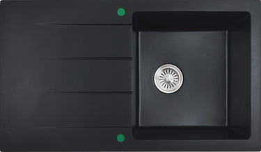 Cora Granite Single Bowl with Drainer Kitchen Sink 860x500x210mm Black - RJ Bathroom
