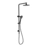 Cora Matte Black twin shower rail set with 200mm round overhead and three-function hand shower