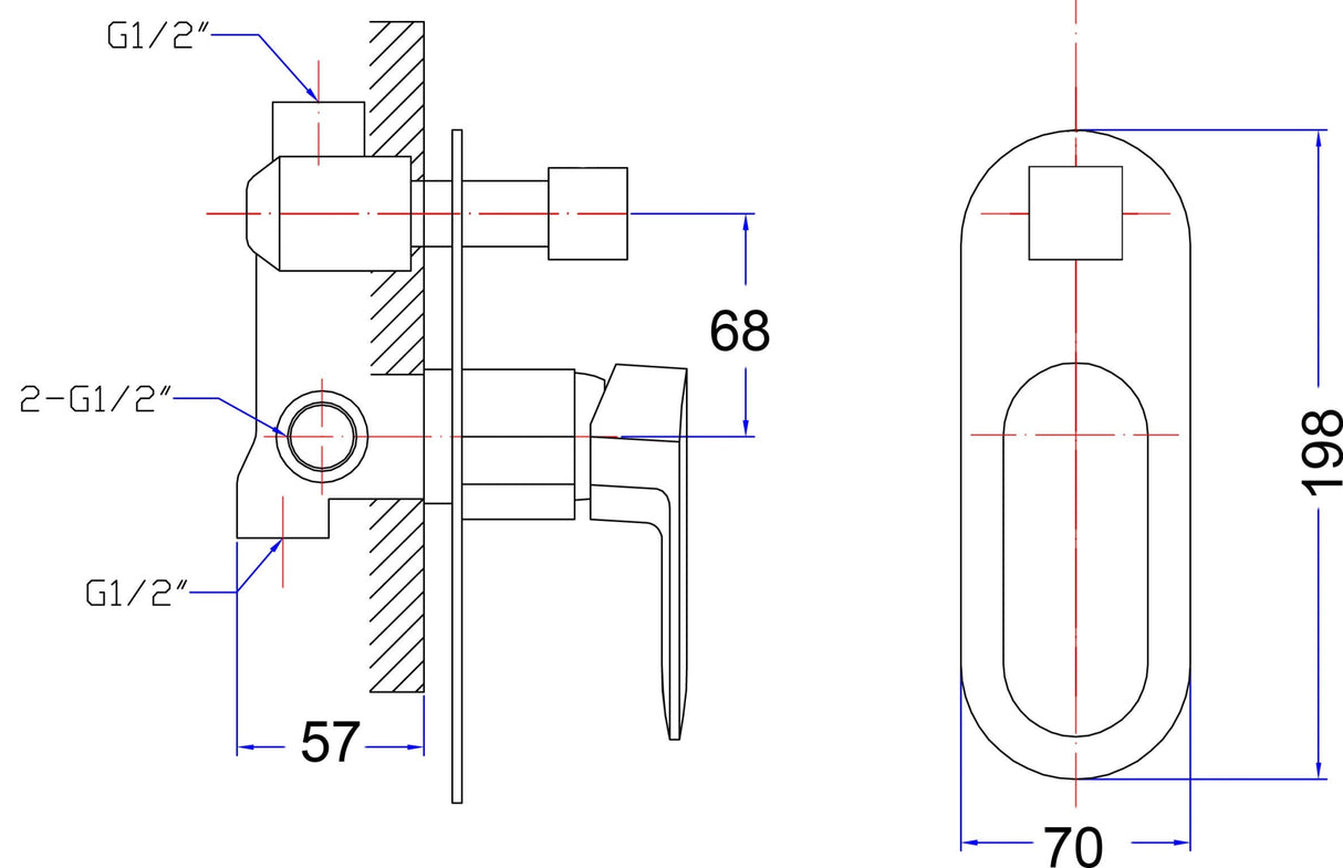 Cora Wall Mixer with Diverter Matt Black - RJ Bathroom